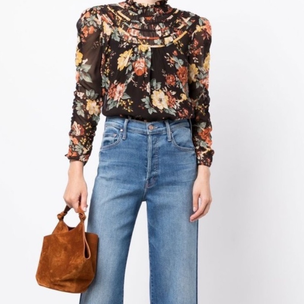 Veronica Beard Brown Floral Smocked  Blouse